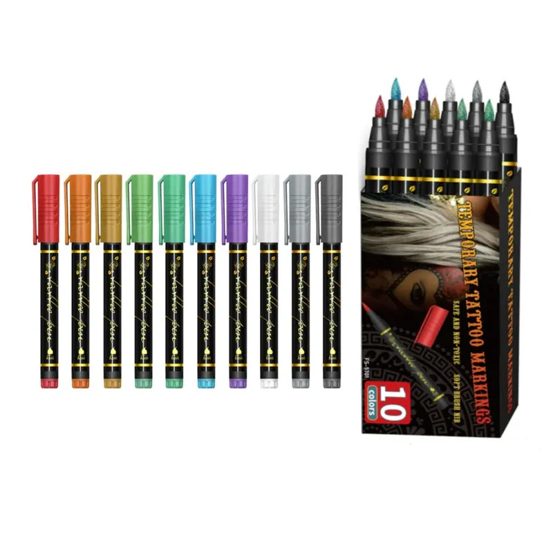 10-Color Temporary Tattoo Markers Set - Image 8