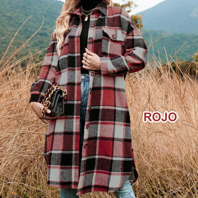 [Best Gift For Her] Women's Plaid Print Long Sleeve Warm Tweed Coat - Image 18