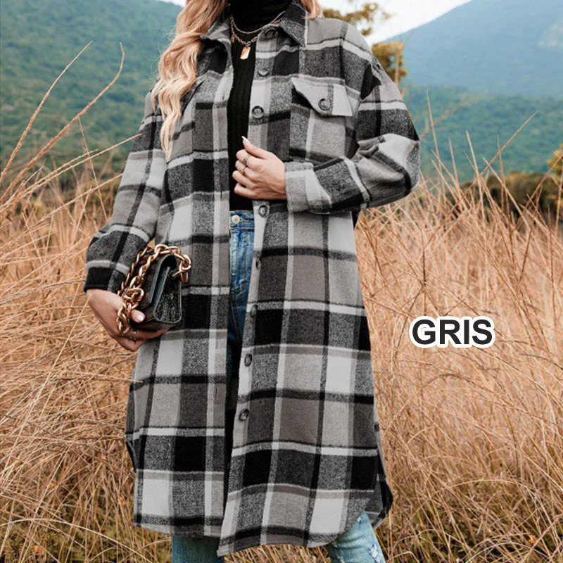 [Best Gift For Her] Women's Plaid Print Long Sleeve Warm Tweed Coat - Image 19
