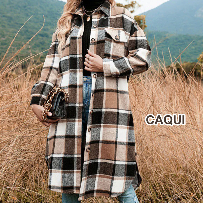 [Best Gift For Her] Women's Plaid Print Long Sleeve Warm Tweed Coat - Image 21