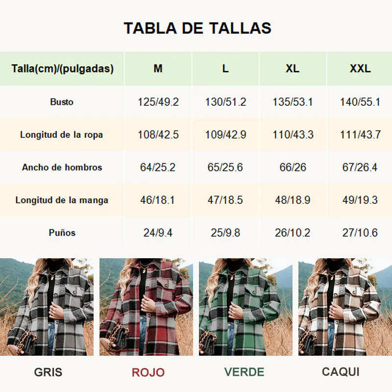[Best Gift For Her] Women's Plaid Print Long Sleeve Warm Tweed Coat - Image 3