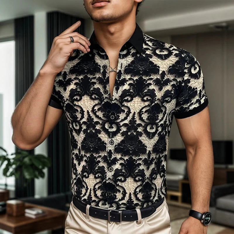 Men's Cooling Stretch Stand Collar 3D Floral Shirt - Image 3