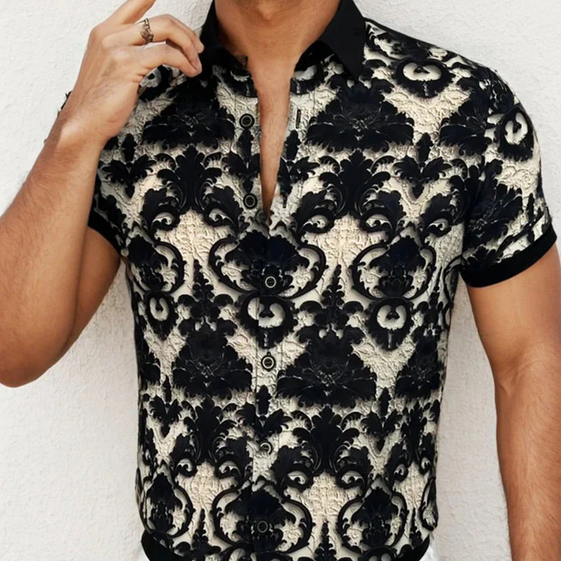 Men's Cooling Stretch Stand Collar 3D Floral Shirt - Image 5