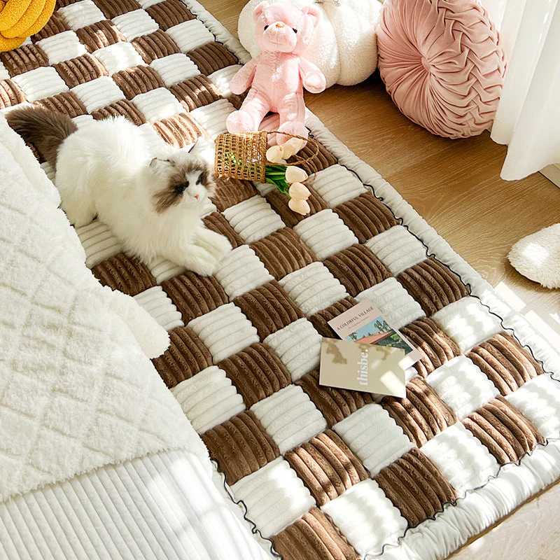 🔥Hot Sale🔥👉🐶Cream-coloured Large Plaid Square Pet Mat Bed Couch Cover🐱 - Image 3