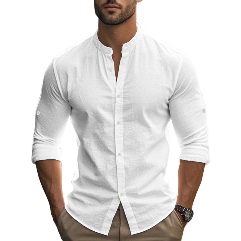 🔥Hot Sale/Soon Out of Stock‼️Men's Stand Collar Fit Casual Plain Shirt - Image 11