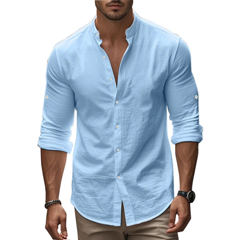🔥Hot Sale/Soon Out of Stock‼️Men's Stand Collar Fit Casual Plain Shirt - Image 13