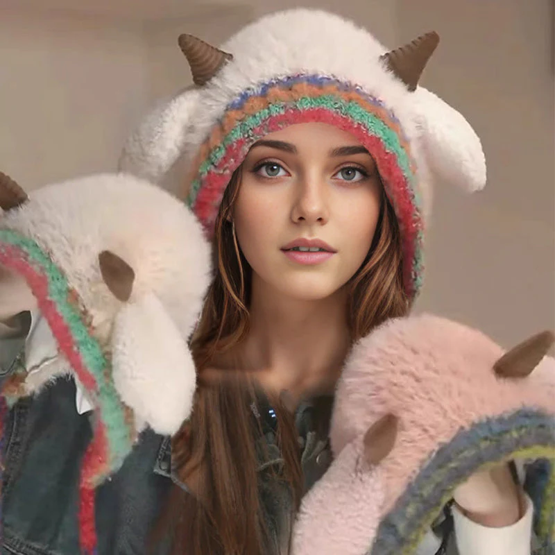 💖LAST DAY PROMOTION - 50%OFF 💖 Plush lamb-shaped hat and cute earmuffs - Image 3