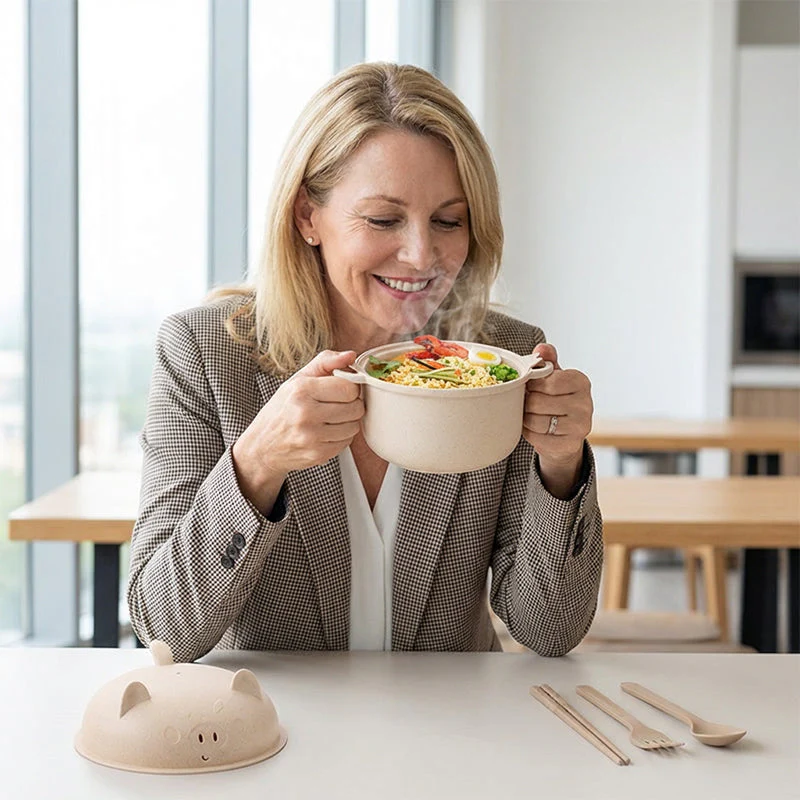 1300ml Instant Noodle Bowl Set with Lid & Cutlery - Image 3