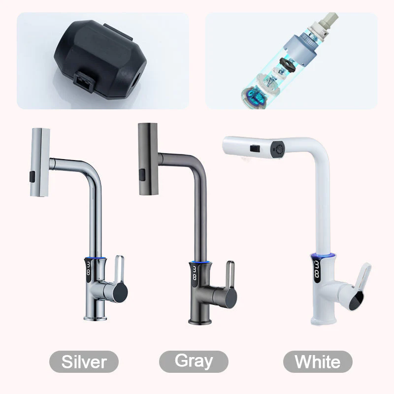 Multifunctional Pull Out Kitchen Sink Faucet with Digital Temperature Display - Image 9