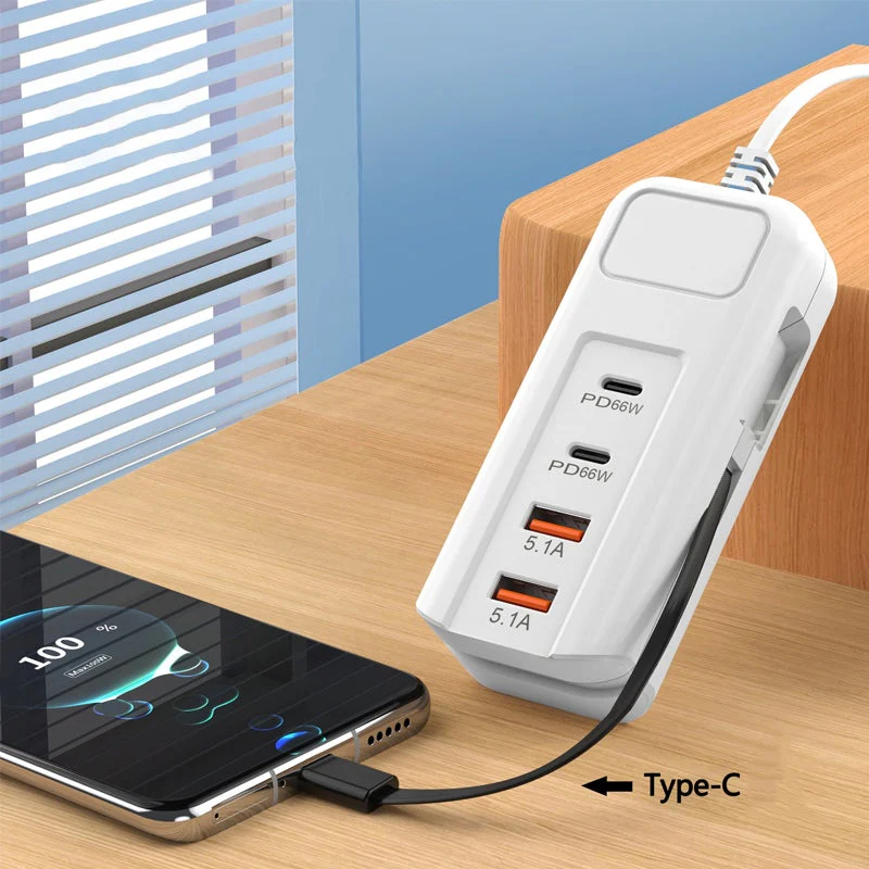 ⚡2026 Hot New Arrivals – Multi-Function Fast Charger 2PD + 2USB! 🔌📱 66W, Built-in Type-C Cable, Safely Charges 4 Devices Simultaneously - Image 3