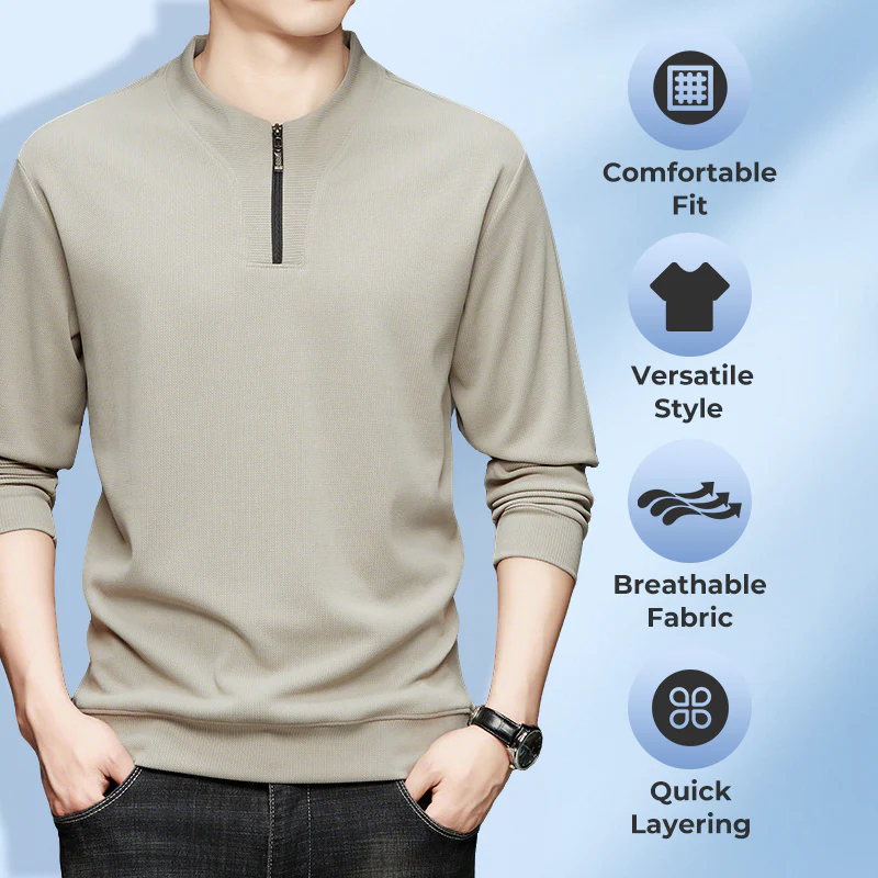Men's Half-Zip Crew Neck Casual Pullover - Image 2
