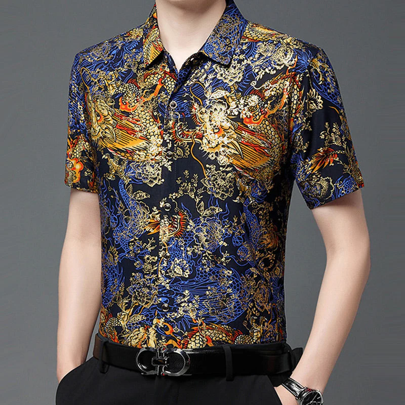 Men's Chinese-Style Business Printed Short Sleeve Shirt - Image 2