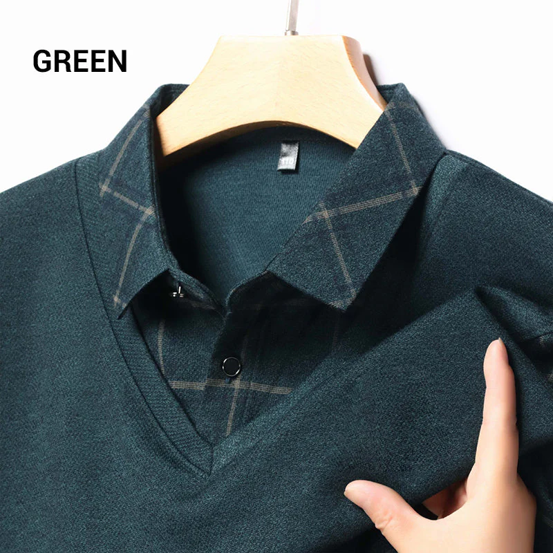 Men's Fake Two Piece Lapel Long-Sleeve Tops - Image 12