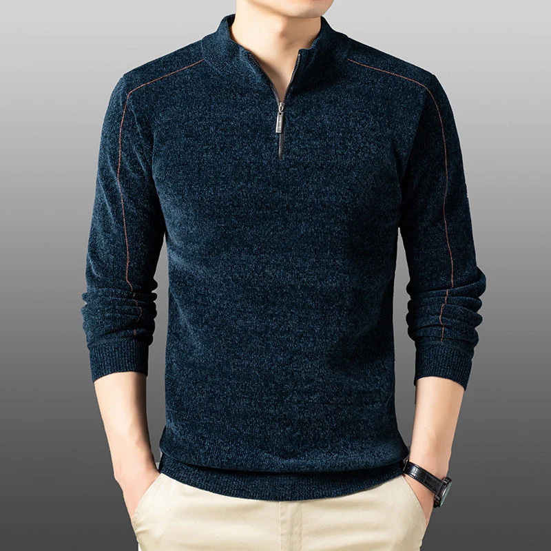 Men's Winter Half Zipper Thickened Chenille Sweater - Image 6