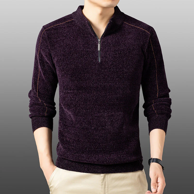 Men's Winter Half Zipper Thickened Chenille Sweater - Image 8