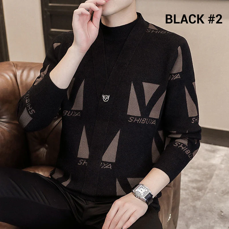 Men's Knit Striped Faux Two Piece Sweater - Image 13