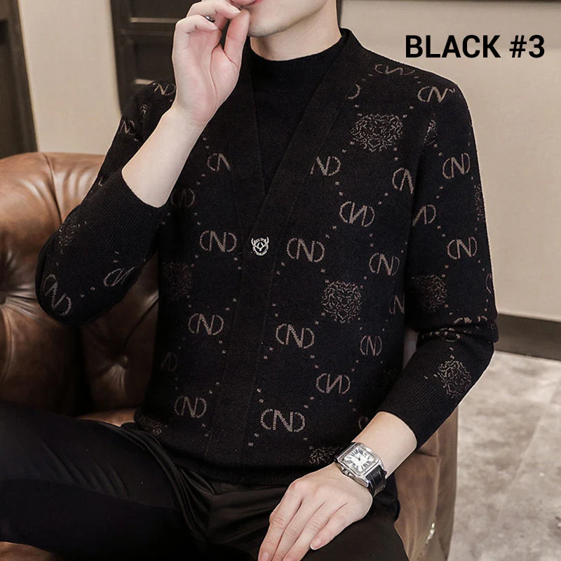 Men's Knit Striped Faux Two Piece Sweater - Image 14