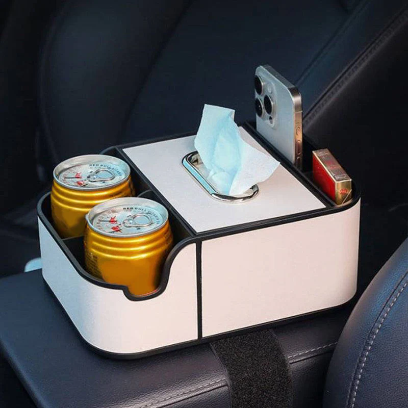 Multifunctional Car Armrest Organizer for Tissues & Drinks - Image 5
