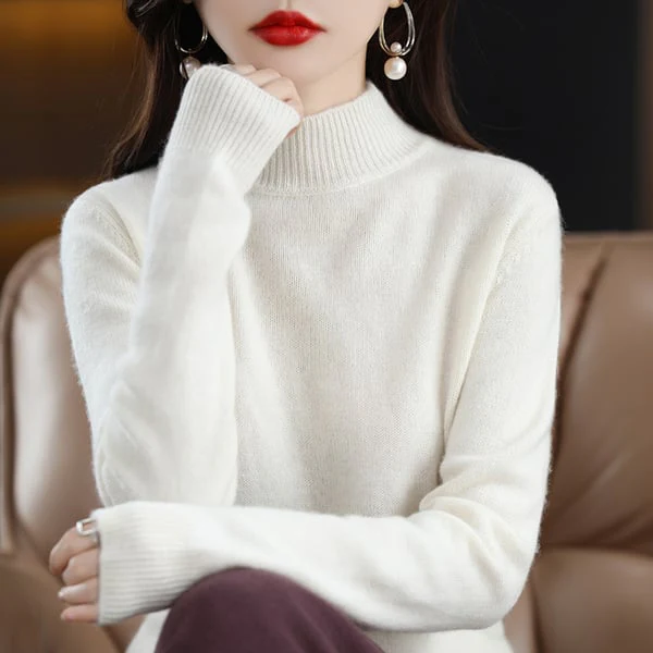 ☁️Skin Feeling 100% 🔥Women's Semi-High Neck Loose Bottom Knitting Sweater A/W - Image 11