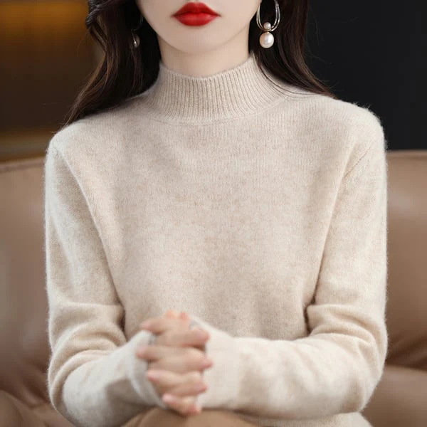 ☁️Skin Feeling 100% 🔥Women's Semi-High Neck Loose Bottom Knitting Sweater A/W - Image 14