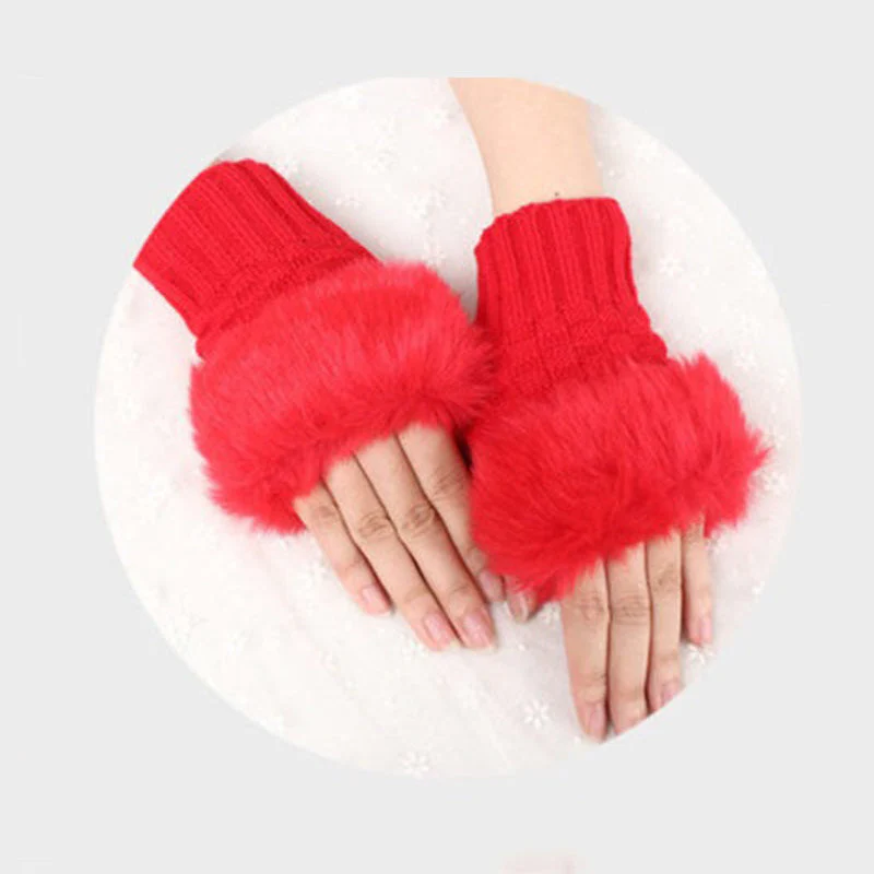 Fuzzy Soft Knit Warm Fingerless Gloves - Image 11