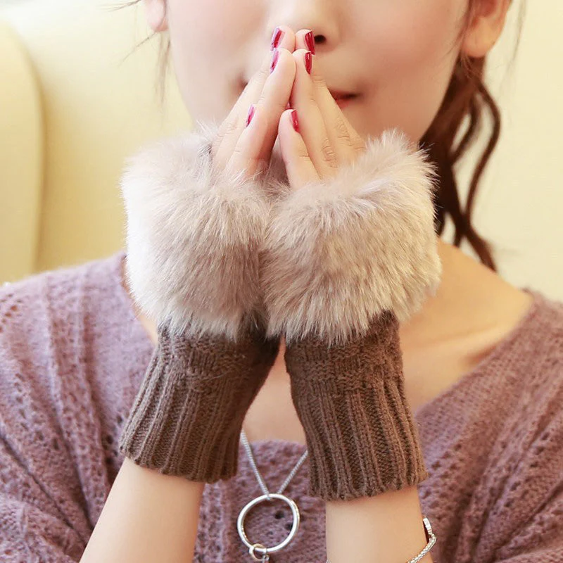 Fuzzy Soft Knit Warm Fingerless Gloves - Image 3