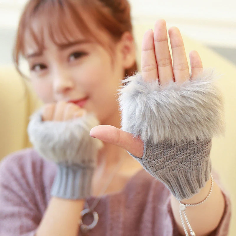 Fuzzy Soft Knit Warm Fingerless Gloves - Image 7