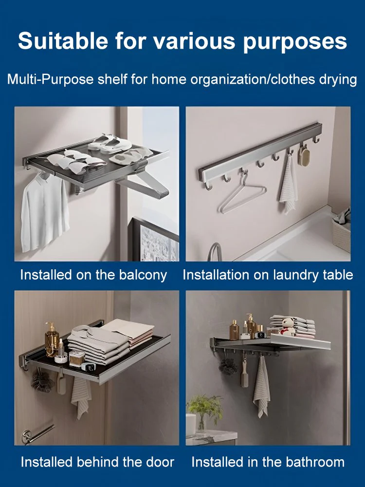🎁Hot sale🎁Balcony Clothes Rack Wall-Mounted Retractable Storage Shelf - Image 4