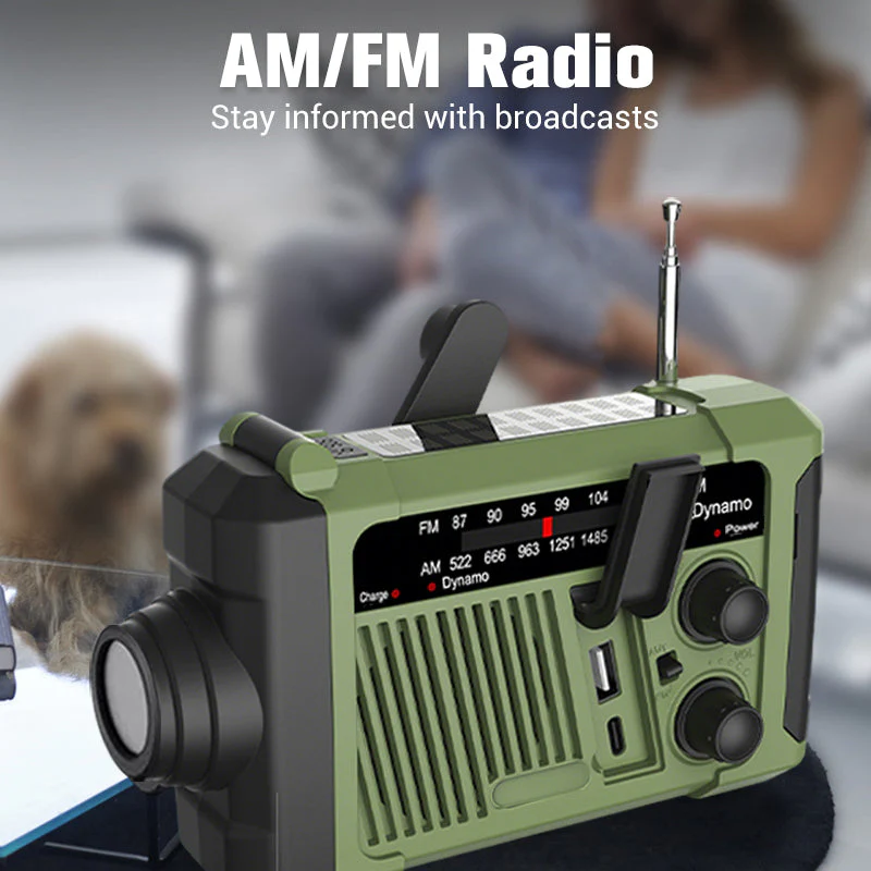Solar Hand Crank Emergency Radio with LED Flashlight - Image 4