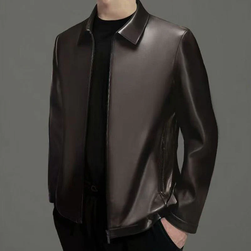Men's Classic PU Leather Jacket with Zipper Front - Image 3