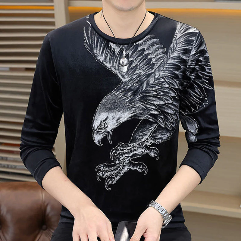 Men’s Eagle Print Pullover Long Sleeve Tops - Image 4
