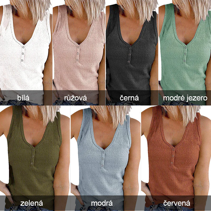 2026 Women's Solid Color Sleeveless Button Down T-Shirt - Image 7
