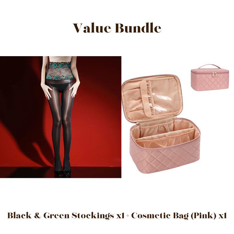 Glanzende panty met geborduurd rozenkant, inclusief cosmeticatas - Image 31