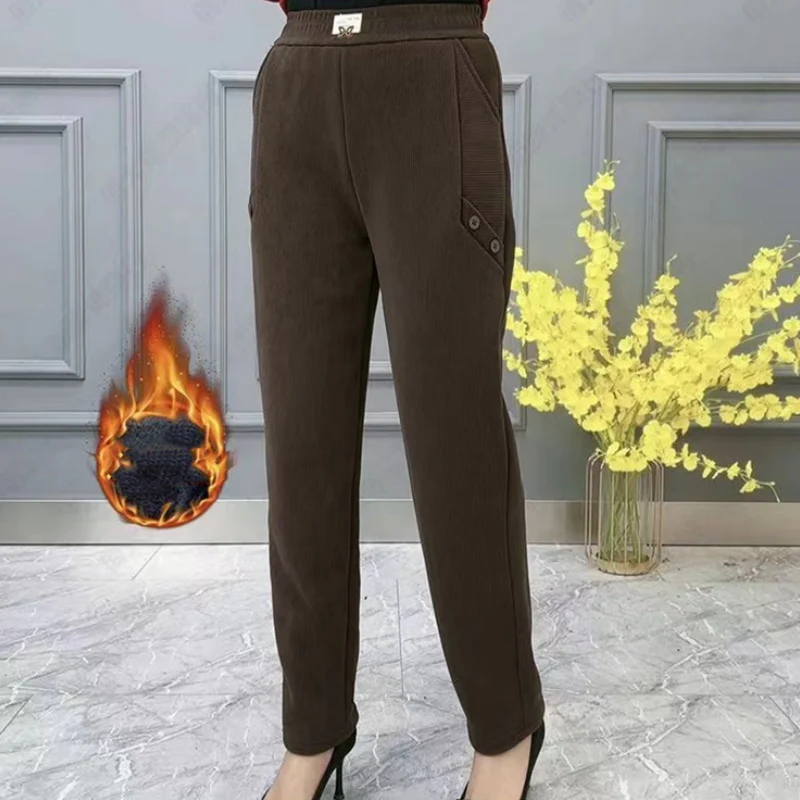 Women's Button-Detail Warm Thickened Casual Pants - Image 5
