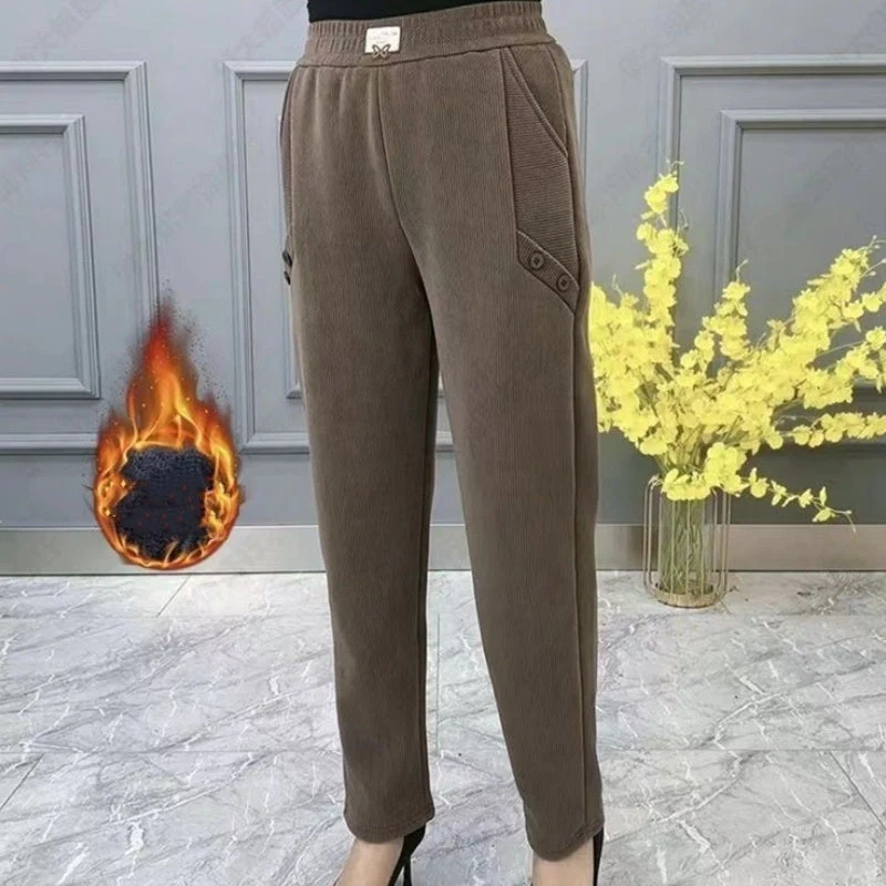 Women's Button-Detail Warm Thickened Casual Pants - Image 7